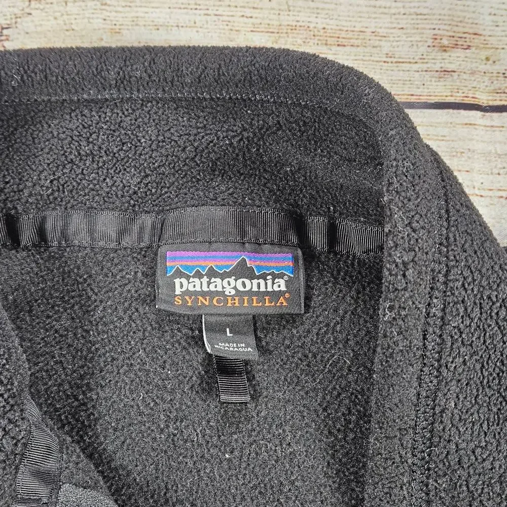 Patagonia Synchilla Men's Black L Full Zip Fleece Sweatshirt Jacket *Embroidered